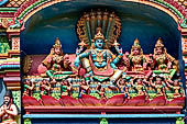 The great Chola temples of Tamil Nadu - The Sri Ranganatha Temple of Srirangam. Detail of the decorations of the mandapa at the entrance of the temple (southern branch of the fourth courtyard). 